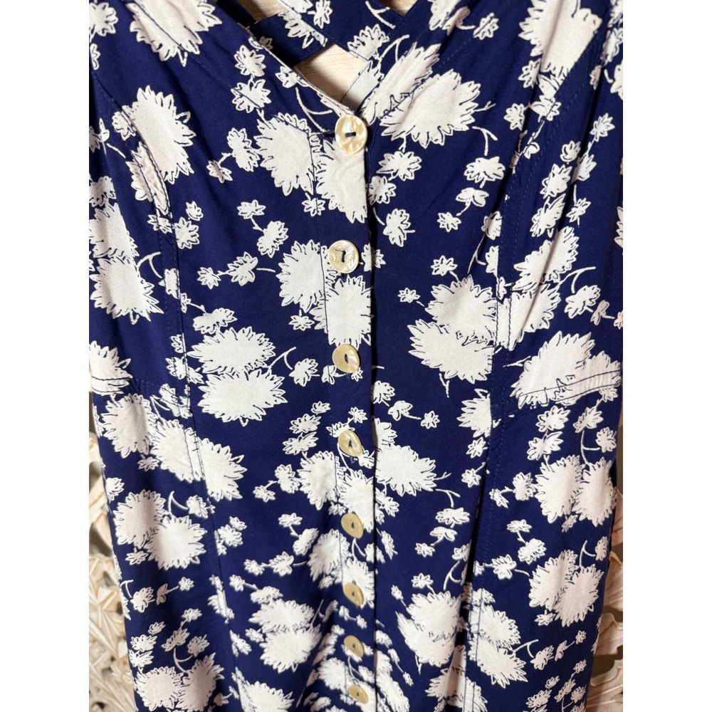 Maeve Anthropologie Navy Blue Floral Button Front Midi Dress Strappy Back 0P - Picture 5 of 10